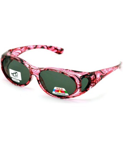 Womens Glare Blocking Polarized Fit Over Glasses Sunglasses Temple Heart 60mm - Pink - CW18HRO3M4H $10.04 Rectangular