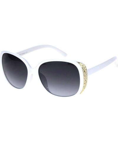 Womens Classy Fashion Sunglasses Square Rectangular Gold Trim Rhinestones - White - CX18AT32C2N $10.97 Rectangular