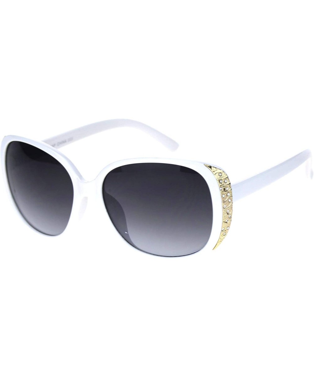 Womens Classy Fashion Sunglasses Square Rectangular Gold Trim Rhinestones - White - CX18AT32C2N $10.97 Rectangular