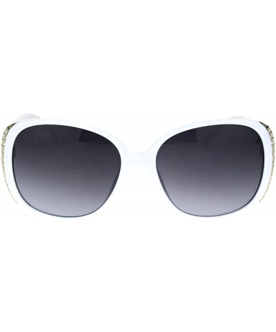 Womens Classy Fashion Sunglasses Square Rectangular Gold Trim Rhinestones - White - CX18AT32C2N $10.97 Rectangular