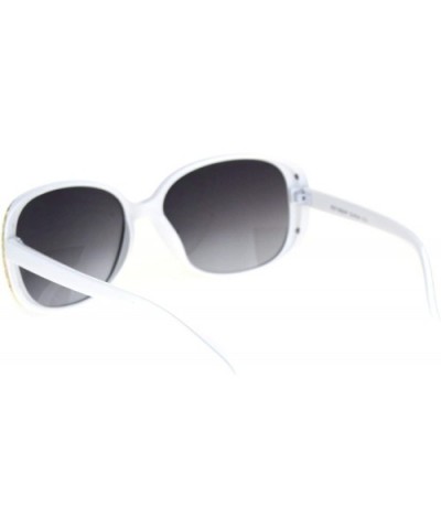 Womens Classy Fashion Sunglasses Square Rectangular Gold Trim Rhinestones - White - CX18AT32C2N $10.97 Rectangular