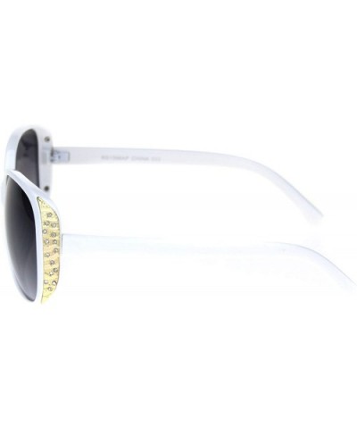 Womens Classy Fashion Sunglasses Square Rectangular Gold Trim Rhinestones - White - CX18AT32C2N $10.97 Rectangular