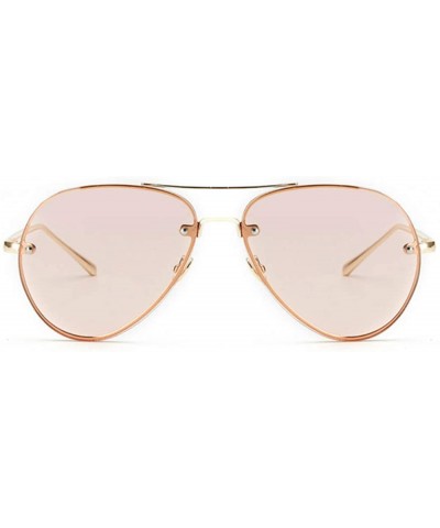 Classic Double Bridge Metal Aviator Sunglasses Retro UV400 Semi-rimless Glasses - Clear Tinted Pink - CM18SLS7LAY $8.70 Rimless
