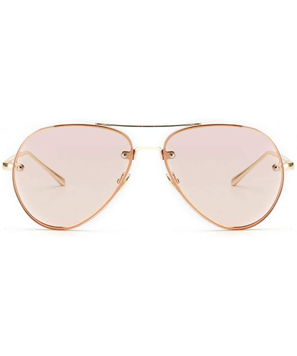 Classic Double Bridge Metal Aviator Sunglasses Retro UV400 Semi-rimless Glasses - Clear Tinted Pink - CM18SLS7LAY $8.70 Rimless