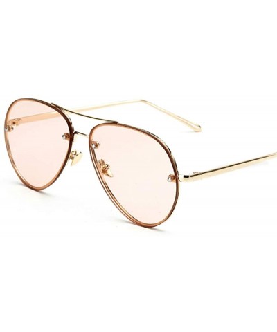 Classic Double Bridge Metal Aviator Sunglasses Retro UV400 Semi-rimless Glasses - Clear Tinted Pink - CM18SLS7LAY $8.70 Rimless