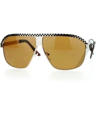 Unique Checker Engraving All Metal Racer Pilot Sunglasses - Gold Brown - C7126SXYFCX $5.51 Rectangular