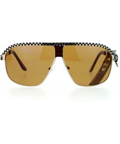 Unique Checker Engraving All Metal Racer Pilot Sunglasses - Gold Brown - C7126SXYFCX $5.51 Rectangular