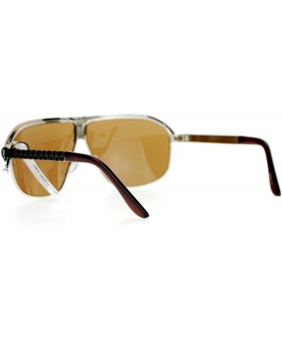 Unique Checker Engraving All Metal Racer Pilot Sunglasses - Gold Brown - C7126SXYFCX $5.51 Rectangular