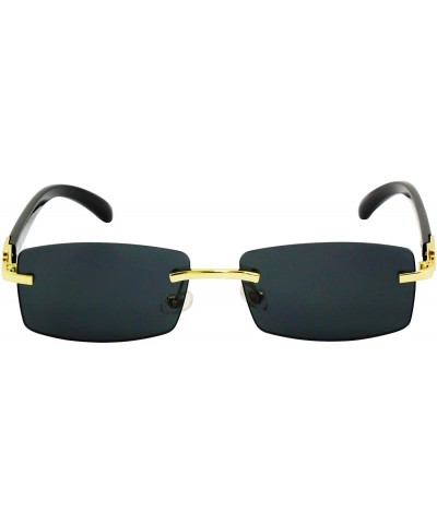 Slim Dean Rimless Sunglasses Rectangular Metal & Wood Art Glasses - Black - CB18W5H584I $8.82 Rimless