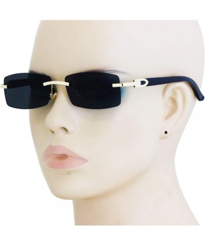 Slim Dean Rimless Sunglasses Rectangular Metal & Wood Art Glasses - Black - CB18W5H584I $8.82 Rimless