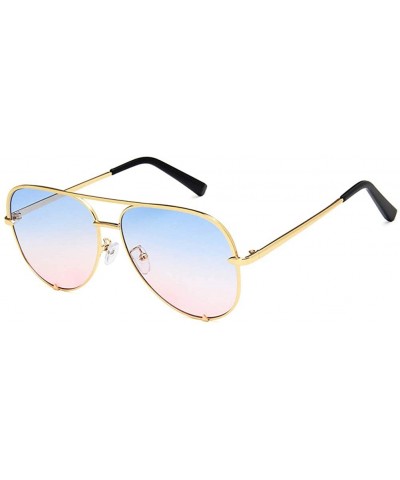 Unisex Sunglasses Retro Black Drive Holiday Oval Non-Polarized UV400 - Gold Blue Pink - CN18RLS52OT $5.34 Oval