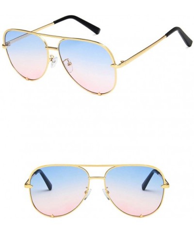 Unisex Sunglasses Retro Black Drive Holiday Oval Non-Polarized UV400 - Gold Blue Pink - CN18RLS52OT $5.34 Oval