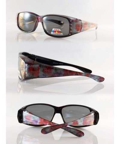 Floral Pattern Bling Rectangular Polarized OTG Sunglasses P009 - Purple Red Flower - CV1888W66TN $11.86 Square