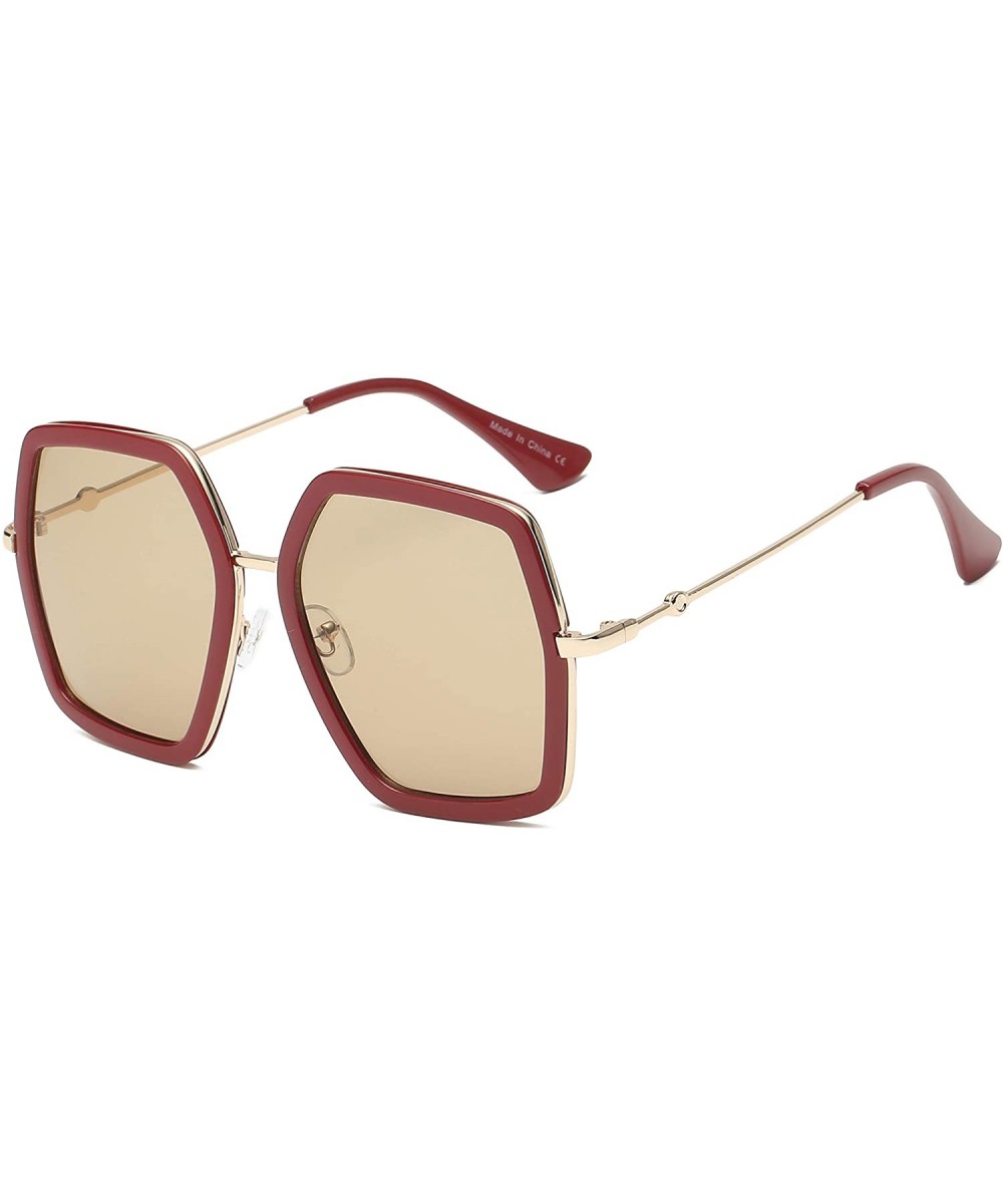 Women Metal Modern Fashion Square Oversized Designer Sunglasses - Maroon - CP18I70Y2Y5 $6.00 Oversized