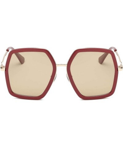 Women Metal Modern Fashion Square Oversized Designer Sunglasses - Maroon - CP18I70Y2Y5 $6.00 Oversized