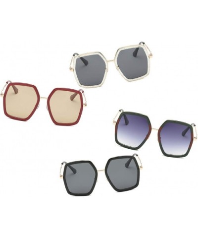 Women Metal Modern Fashion Square Oversized Designer Sunglasses - Maroon - CP18I70Y2Y5 $6.00 Oversized