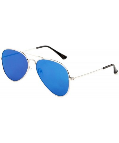 "Cruise" Aviator Flat Flash Lens Fashion Sunglasses - Silver/Blue - C01283NJY3V $9.77 Aviator