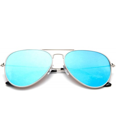 "Cruise" Aviator Flat Flash Lens Fashion Sunglasses - Silver/Blue - C01283NJY3V $9.77 Aviator