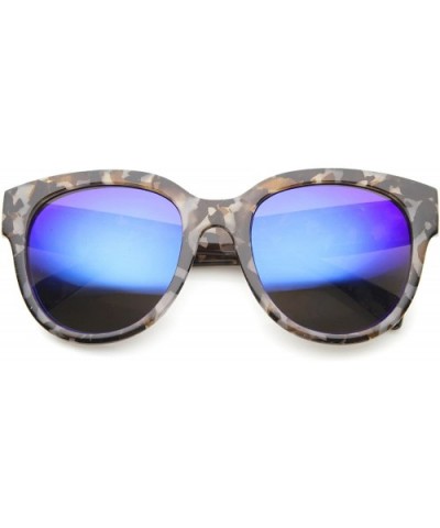 Oversize Block Tortoise Thick Frame Mirror Lens Round Horn Rimmed Sunglasses 55mm - C212H0L9QMB $6.05 Wayfarer