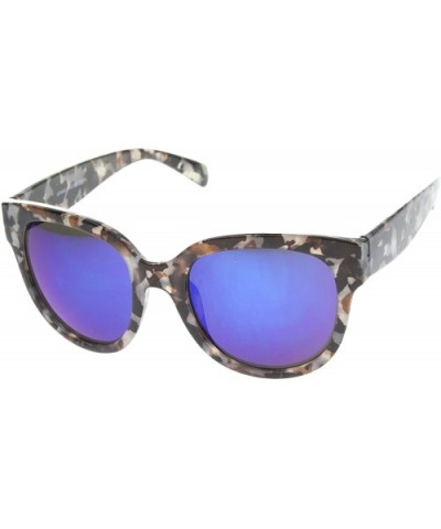 Oversize Block Tortoise Thick Frame Mirror Lens Round Horn Rimmed Sunglasses 55mm - C212H0L9QMB $6.05 Wayfarer