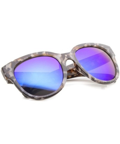 Oversize Block Tortoise Thick Frame Mirror Lens Round Horn Rimmed Sunglasses 55mm - C212H0L9QMB $6.05 Wayfarer