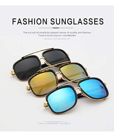 Retro Oversized Pilot Sunglasses Square Frame Metal Men Women Mirror Lens Blue Silver Black - 11 - CW19548MDHK $9.80 Oversized