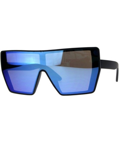 Extra Oversized Fashion Sunglasses Square Shield Frame Mirror Lens - Black (Blue Mirror) - CM18EE6ZKSD $9.64 Shield