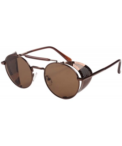 Steampunk Style Round Vintage Polarized Sunglasses Retro Eyewear UV400 Protection Matel Frame - Coffee Tea - C6198GDMTM3 $8.3...