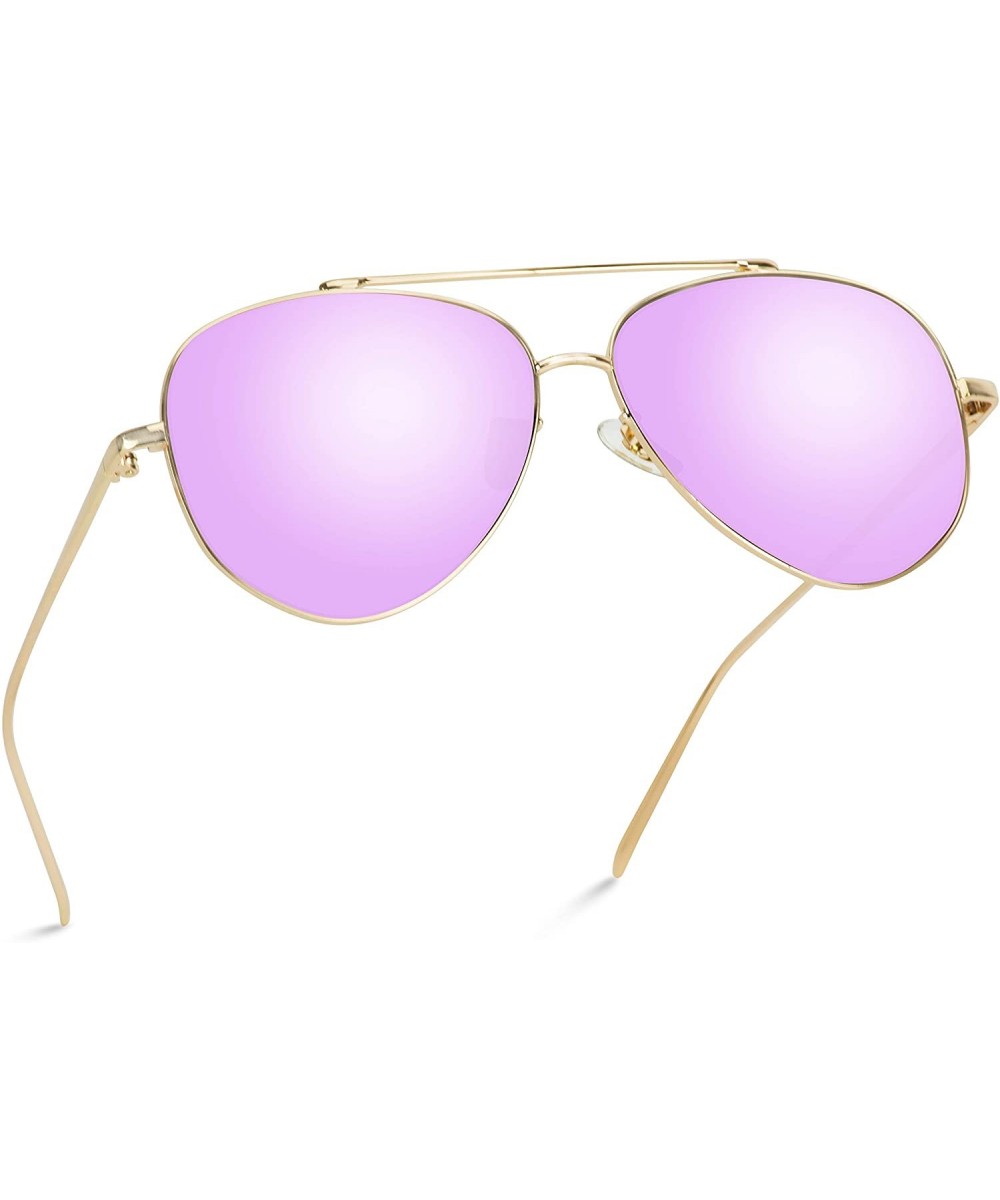 Flat Lens Mirrored Metal Frame Aviator Sunglasses - Gold Frame / Mirror Purple Lens - CH12KCI8ZVR $19.12 Aviator