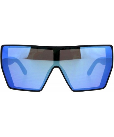 Extra Oversized Fashion Sunglasses Square Shield Frame Mirror Lens - Black (Blue Mirror) - CM18EE6ZKSD $9.64 Shield