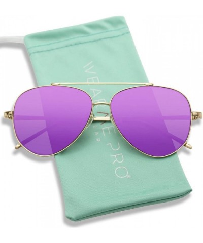 Flat Lens Mirrored Metal Frame Aviator Sunglasses - Gold Frame / Mirror Purple Lens - CH12KCI8ZVR $19.12 Aviator