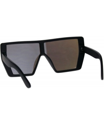 Extra Oversized Fashion Sunglasses Square Shield Frame Mirror Lens - Black (Blue Mirror) - CM18EE6ZKSD $9.64 Shield