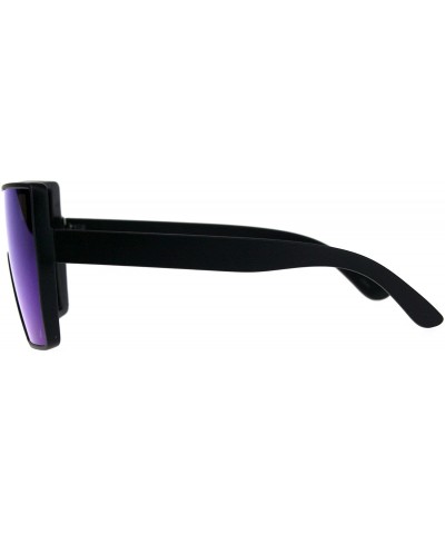 Extra Oversized Fashion Sunglasses Square Shield Frame Mirror Lens - Black (Blue Mirror) - CM18EE6ZKSD $9.64 Shield