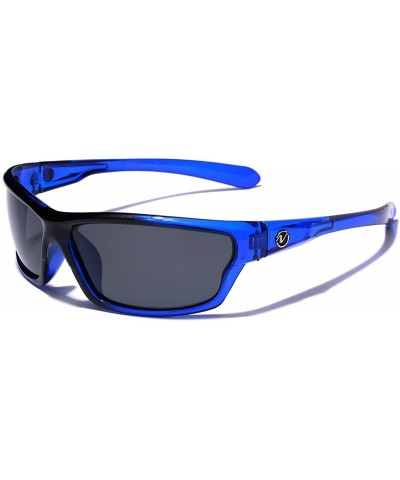 Polarized Wrap Around Sport Sunglasses - Crystal Blue - Smoke - CA196QRK58X $6.56 Goggle