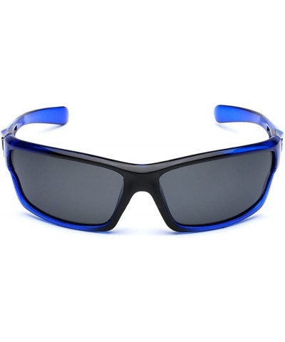 Polarized Wrap Around Sport Sunglasses - Crystal Blue - Smoke - CA196QRK58X $6.56 Goggle