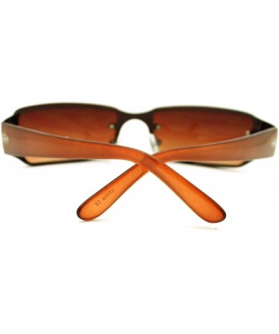 Small Narrow Rectangular Rimless Fashion Unisex Sunglasses - Brown - CE187QX42XE $9.02 Rectangular