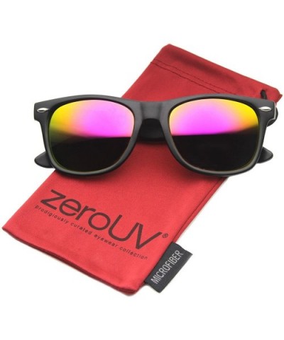 8025-05 Retro Matte Black Horned Rim Flash Colored Lens Sunglasses- Classic - Black / Magenta- 50mm - CO122QV6MSV $8.91 Semi-...