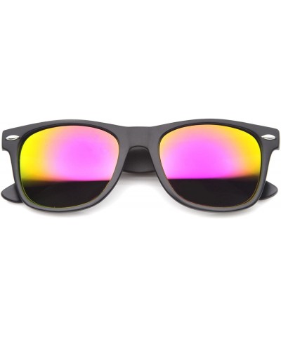 8025-05 Retro Matte Black Horned Rim Flash Colored Lens Sunglasses- Classic - Black / Magenta- 50mm - CO122QV6MSV $8.91 Semi-...