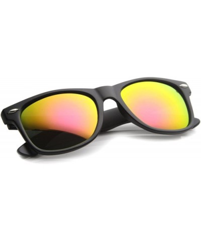 8025-05 Retro Matte Black Horned Rim Flash Colored Lens Sunglasses- Classic - Black / Magenta- 50mm - CO122QV6MSV $8.91 Semi-...