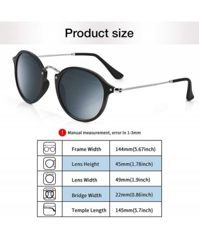 Retro Round Sunglasses for Men and Women Polarized UV400 Protection - Black Frame- Grey Eyeglass - CN18WCX73HK $18.22 Round