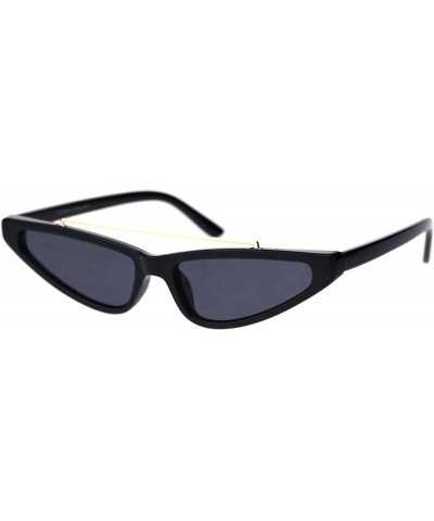 Womens Narrow Triangular Flat Top Metal Bridge Plastic Cateye Sunglasses - All Black - C218R520I5Q $6.74 Rectangular