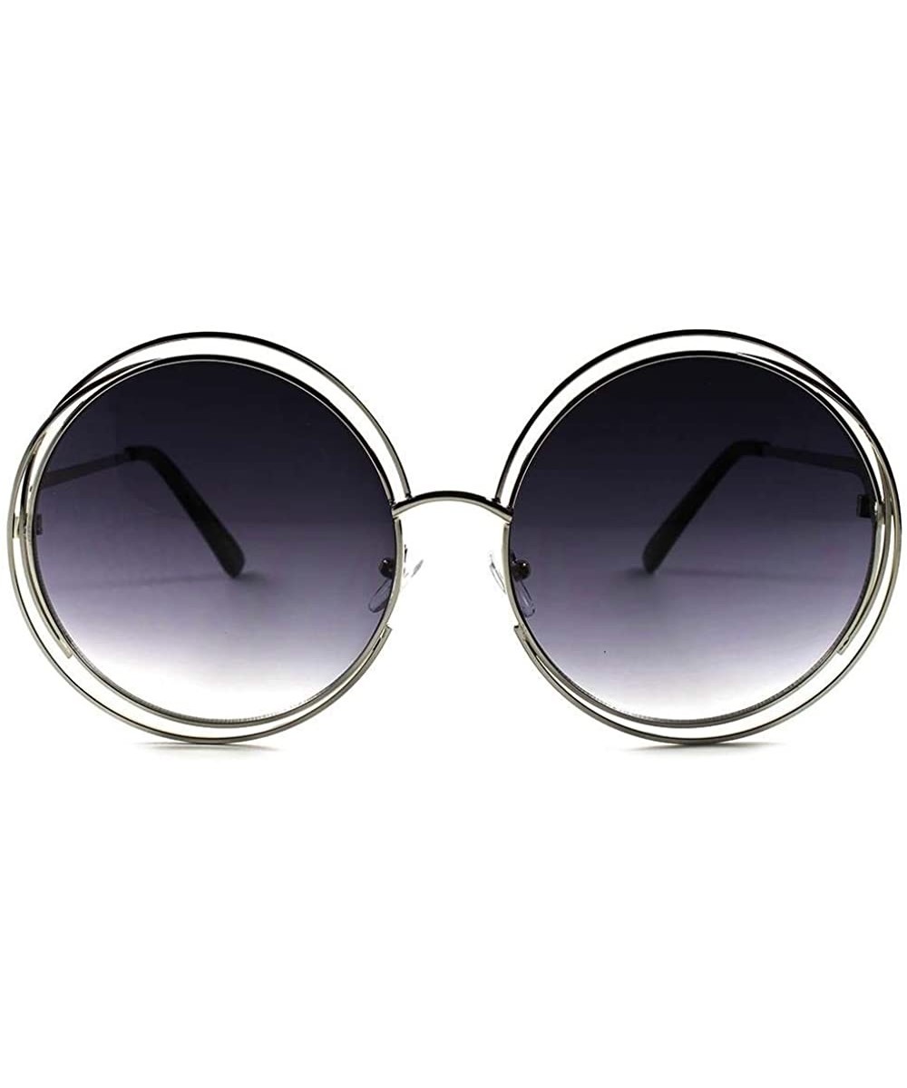 Retro Fashion Stylish Large Oversized Chic Womens Circle Round Sunglasses - Black - CX18XGYZ0NO $5.62 Oversized