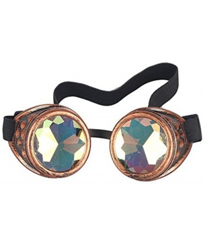 Kaleidoscope Rave Goggles Steampunk Glasses with Rainbow Crystal Glass Lens - Red - CO12LGPBI91 $10.68 Goggle