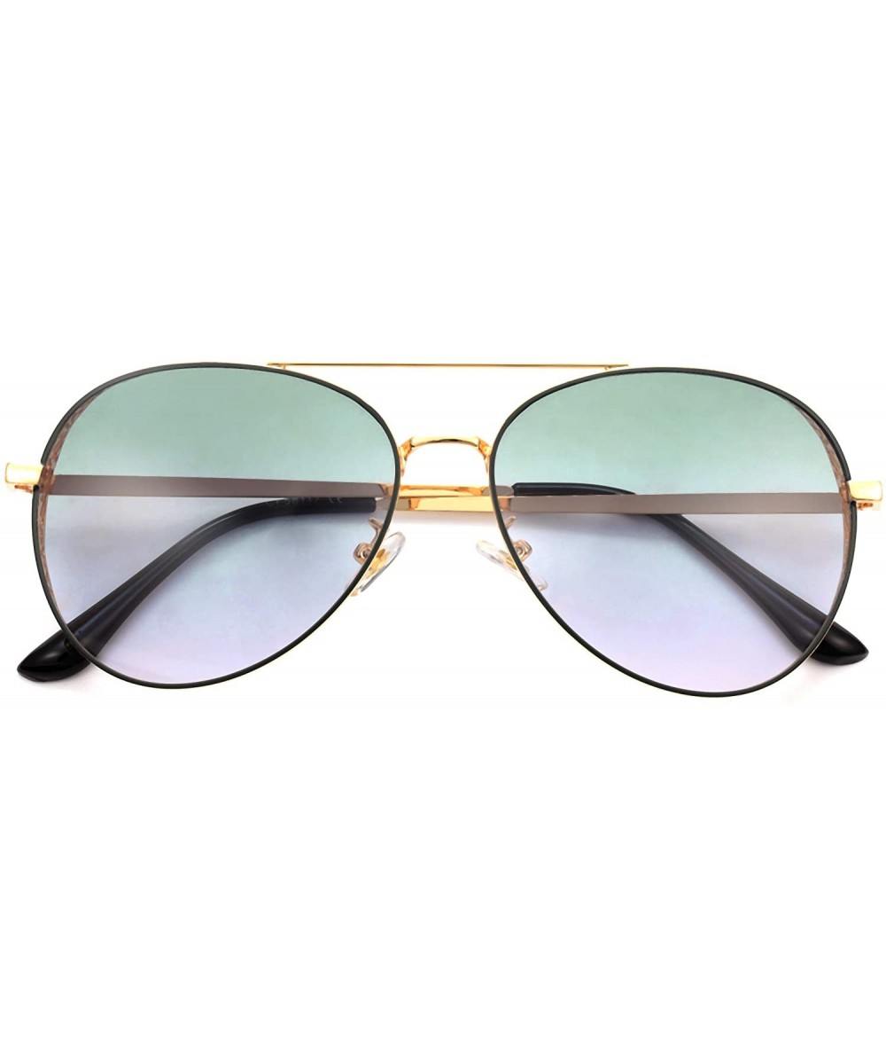 Aviator Flat Lens Sunglasses for Women Men Metal Frame UV400 Protection Sun Glasses - Green - CT194OT4MXO $8.07 Sport