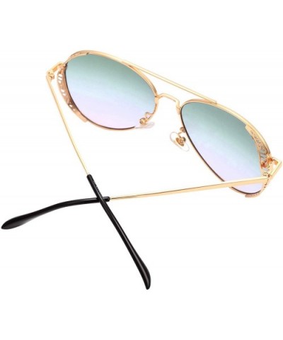 Aviator Flat Lens Sunglasses for Women Men Metal Frame UV400 Protection Sun Glasses - Green - CT194OT4MXO $8.07 Sport