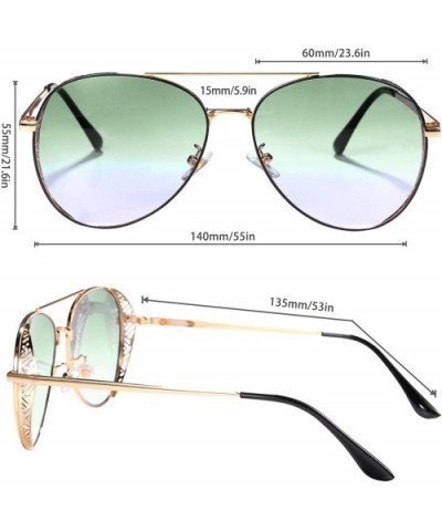 Aviator Flat Lens Sunglasses for Women Men Metal Frame UV400 Protection Sun Glasses - Green - CT194OT4MXO $8.07 Sport