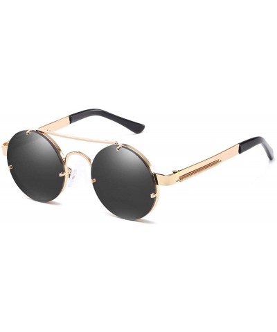 Spring Temple Rimless Oversized Punk Round Sunglasses - Black Lens/Gold Frame - C7189UDGW6D $15.06 Round