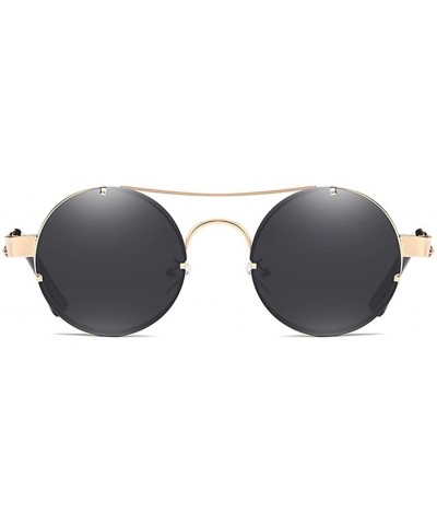 Spring Temple Rimless Oversized Punk Round Sunglasses - Black Lens/Gold Frame - C7189UDGW6D $15.06 Round