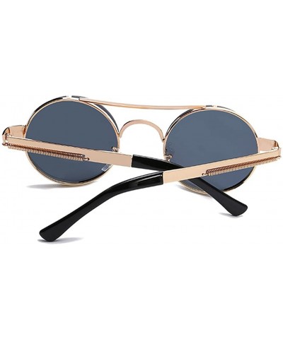 Spring Temple Rimless Oversized Punk Round Sunglasses - Black Lens/Gold Frame - C7189UDGW6D $15.06 Round