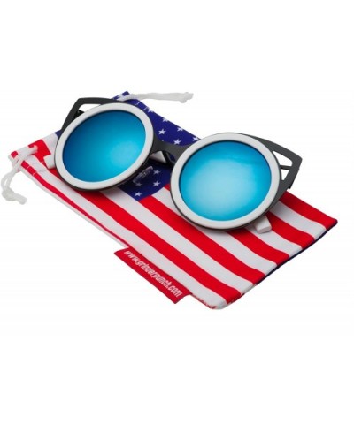 Women's Oversized Round Metal Tip Cat Eye Sunglasses Shades - White - Blue Mirror - CR12EPM9213 $9.22 Cat Eye